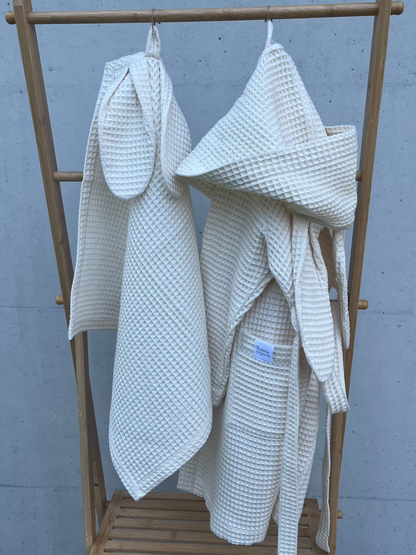 Bathrobe & Hand towel set - Cream